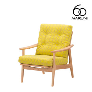 ミナペルホネン マルニ60+ オークフレーム ハイバック アームチェア 1シーター 1人掛け シングル ソファ 布地 タンバリン イエロー #7677