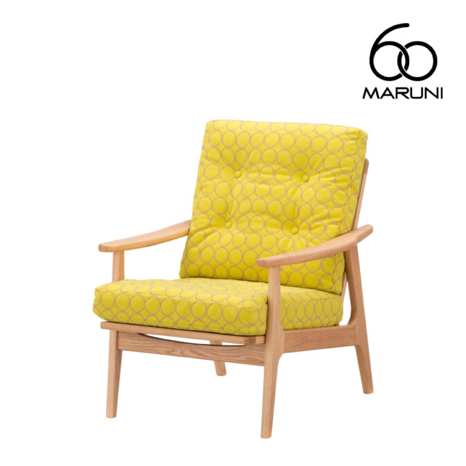 マルニ60+ マルニロクマルプラス オークフレーム ハイバック アームチェア 1シーター 1人掛け シングル ソファ 布地 ミナペルホネン タンバリン イエロー #7677