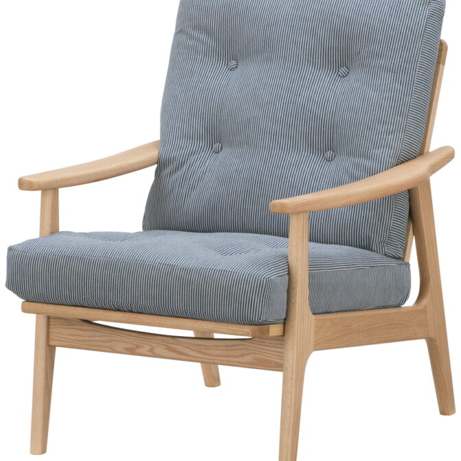 マルニ60 オークフレーム ハイバックアームチェア 1シーター 1人掛け シングル ソファ 布地 M-01 ヒッコリーへリンボン