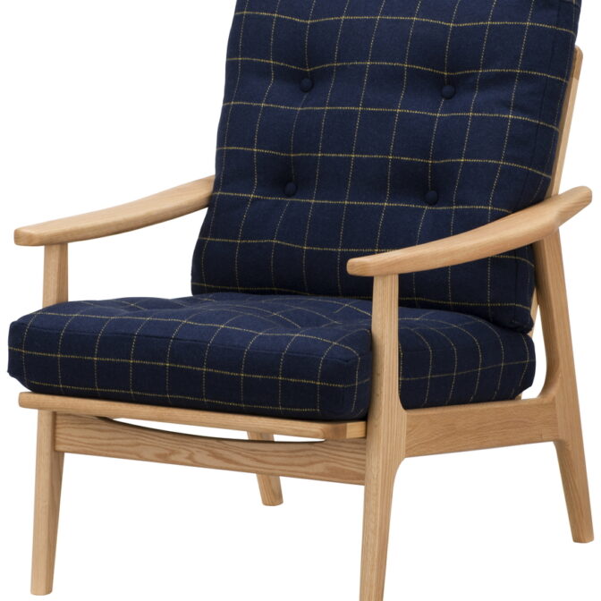 マルニ60 オークフレーム ハイバックアームチェア 1シーター 1人掛け シングル ソファ 布地 M-02 リボン ブルー