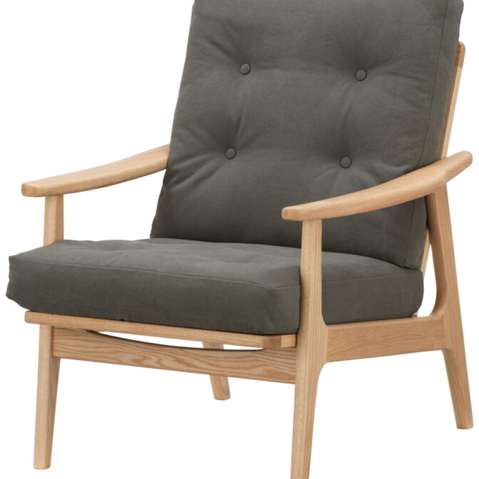 マルニ60 オークフレーム ハイバックアームチェア 1シーター 1人掛け シングル ソファ 布地 M-02 帆布 ダークグリーン