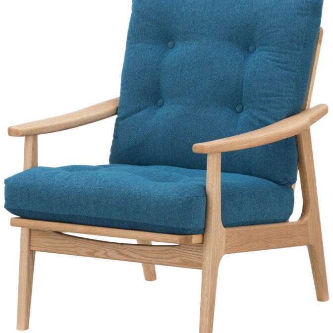 マルニ60 オークフレーム ハイバックアームチェア 1シーター 1人掛け シングル ソファ 布地 M-02 サガ ブルー