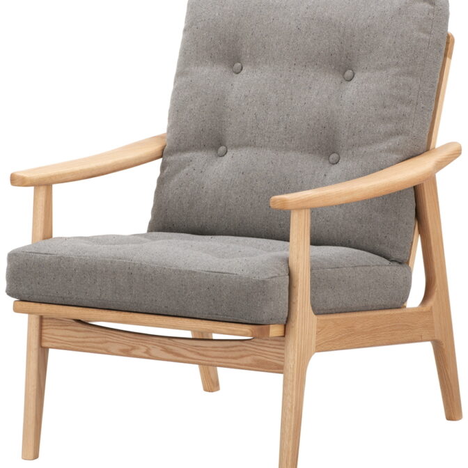 マルニ60 オークフレーム ハイバックアームチェア 1シーター 1人掛け シングル ソファ 布地 M-01 コーストグレー