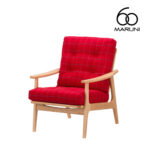 マルニ60+ マルニロクマルプラス オークフレーム ハイバック アームチェア 1シーター 1人掛け シングル ソファ 布地 M-02 リボン（レッド）
