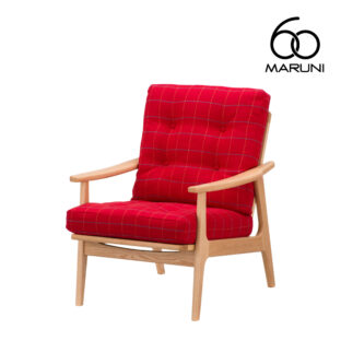 マルニ60+ マルニロクマルプラス オークフレーム ハイバック アームチェア 1シーター 1人掛け シングル ソファ 布地 M-02 リボン（レッド）