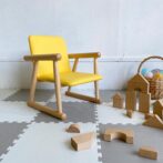 秋田木工 キッズチェア 子供椅子 NO.100R ブナ材 黄色 ナチュラル色 黄色 イエロー 合成皮革 曲木家具