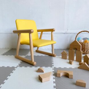 秋田木工 キッズチェア 子供椅子 NO.100R ブナ材 ナチュラル色 黄色 イエロー 合成皮革 曲木家具