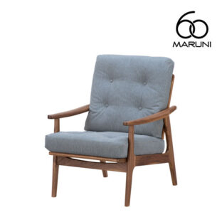 マルニ60+ マルニロクマルプラス ウォルナットフレーム ハイバック アームチェア 1シーター 1人掛け シングル ソファ 布地 M-01 ヒッコリーへリンボン（綿100%）ライトブルー