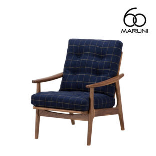 マルニ60+ マルニロクマルプラス ウォルナットフレーム ハイバック アームチェア 1シーター 1人掛け シングル ソファ 布地 M-02 リボン ブルー